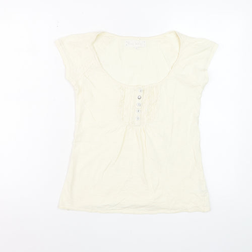 River Island Women Ivory Cotton Button Detail T-Shirt Size 10