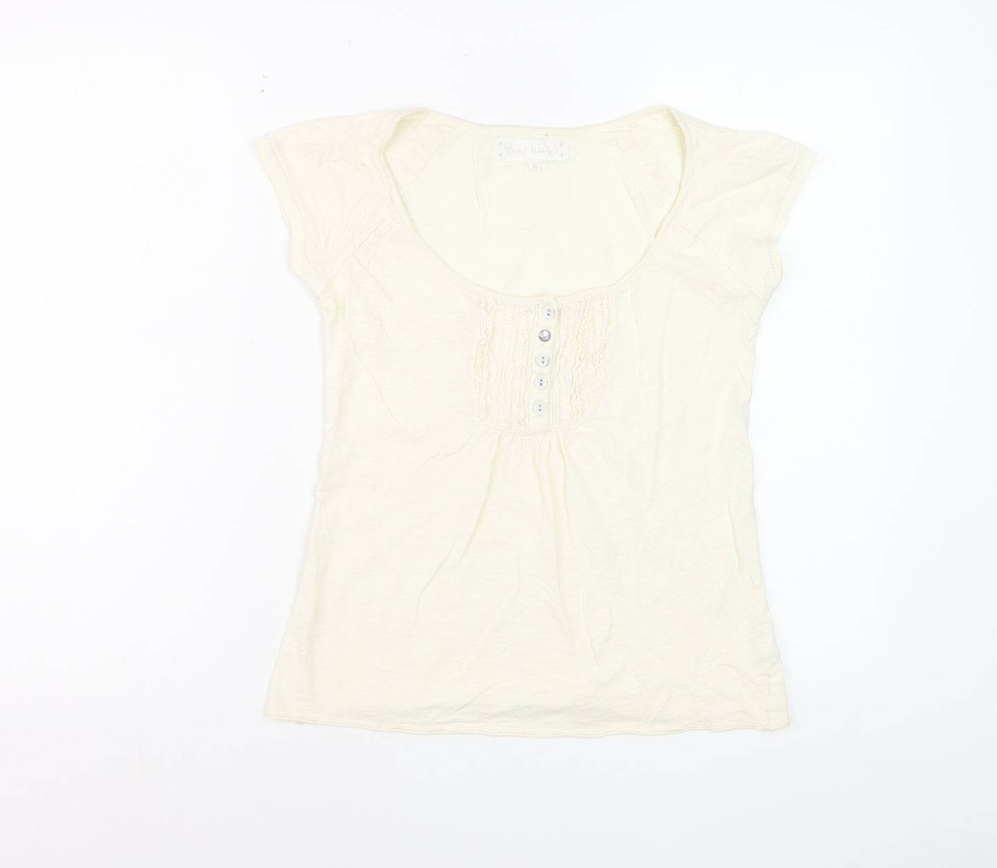River Island Women Ivory Cotton Button Detail T-Shirt Size 10