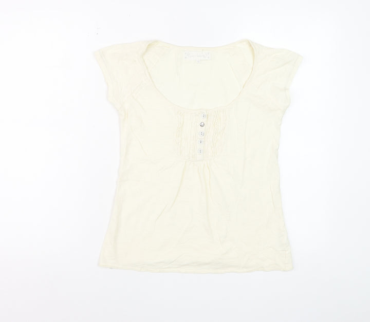 River Island Women Ivory Cotton Button Detail T-Shirt Size 10