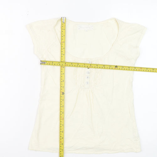 River Island Women Ivory Cotton Button Detail T-Shirt Size 10