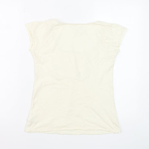River Island Women Ivory Cotton Button Detail T-Shirt Size 10