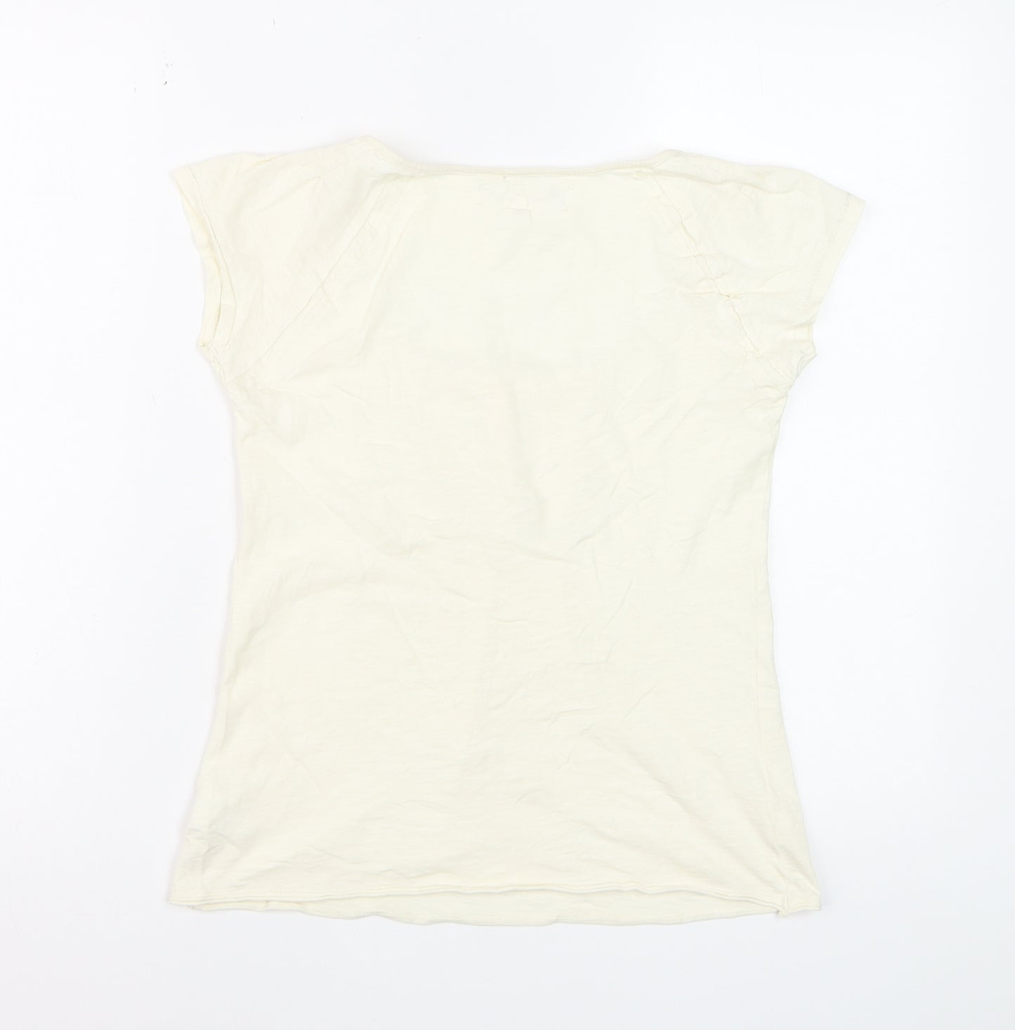 River Island Women Ivory Cotton Button Detail T-Shirt Size 10