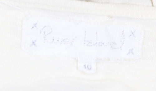 River Island Women Ivory Cotton Button Detail T-Shirt Size 10