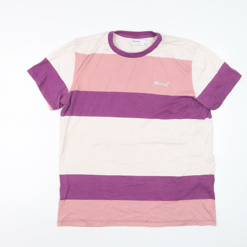 Bershka Women’s Multicoloured Striped Cotton Crew Neck T-Shirt L