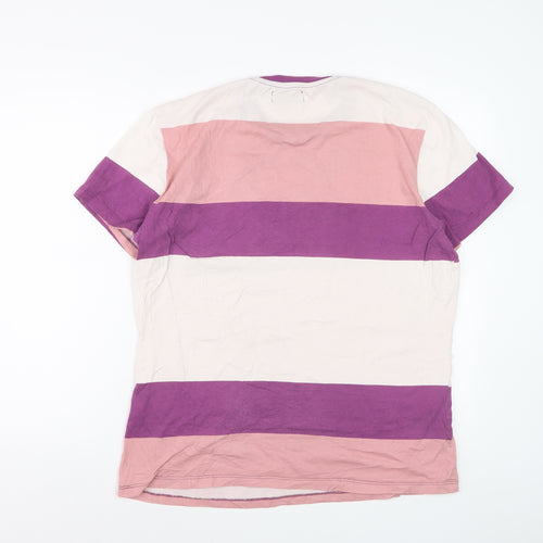 Bershka Women’s Multicoloured Striped Cotton Crew Neck T-Shirt L