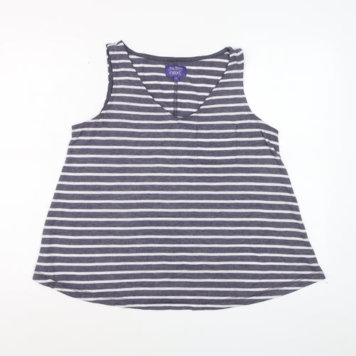 Next Womens Grey Striped Tank Top Size 12 V-Neck Jersey