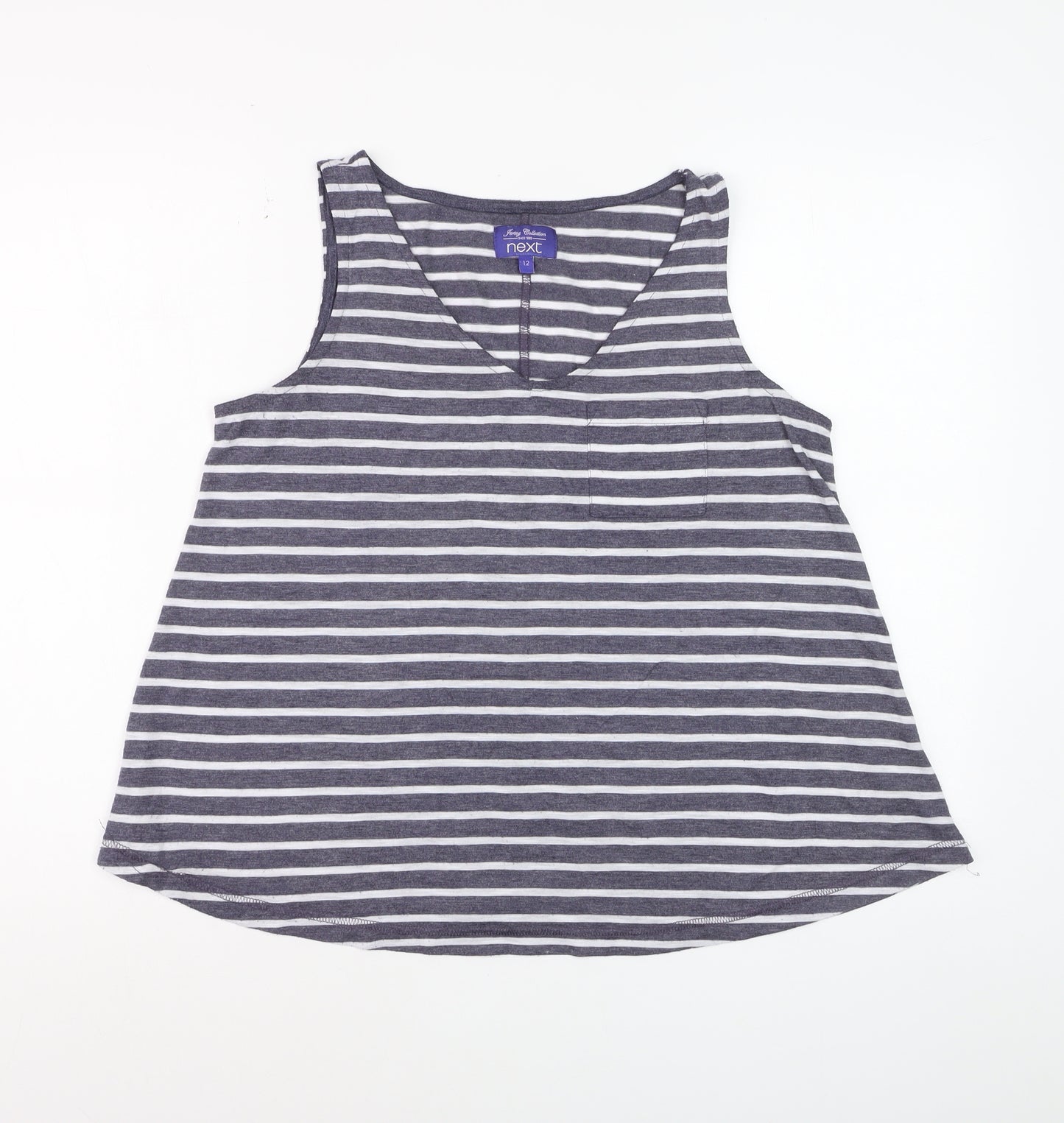 Next Womens Grey Striped Tank Top Size 12 V-Neck Jersey