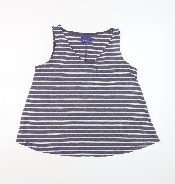 Next Womens Grey Striped Tank Top Size 12 V-Neck Jersey