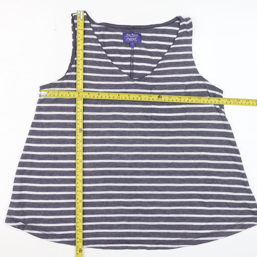 Next Womens Grey Striped Tank Top Size 12 V-Neck Jersey