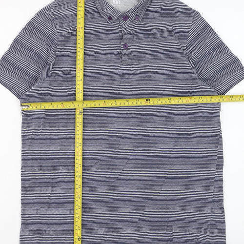John Lewis Men Blue Striped Short Sleeve Cotton Polo Shirt M