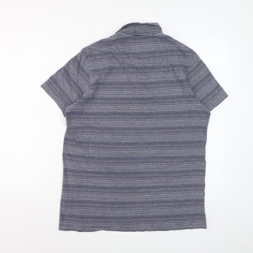 John Lewis Men Blue Striped Short Sleeve Cotton Polo Shirt M