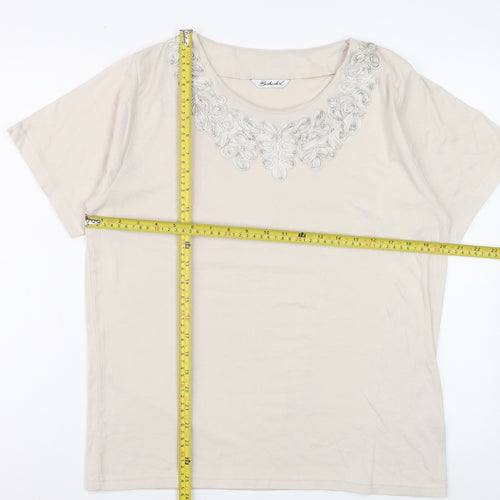 Berkertex Women Beige Embroidered Short Sleeve T-Shirt Size 16
