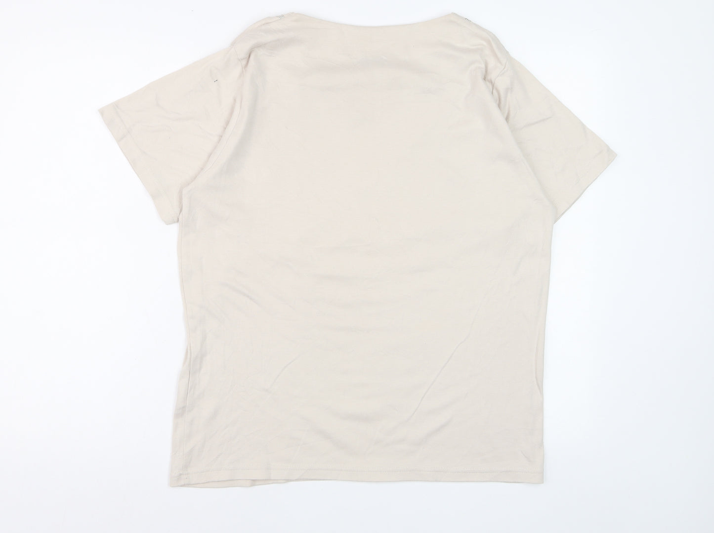 Berkertex Women Beige Embroidered Short Sleeve T-Shirt Size 16