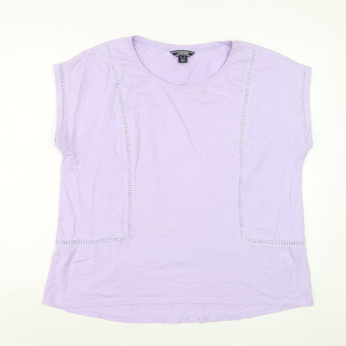 Lands' End Women's Purple Cotton Crochet Trim T-Shirt XL