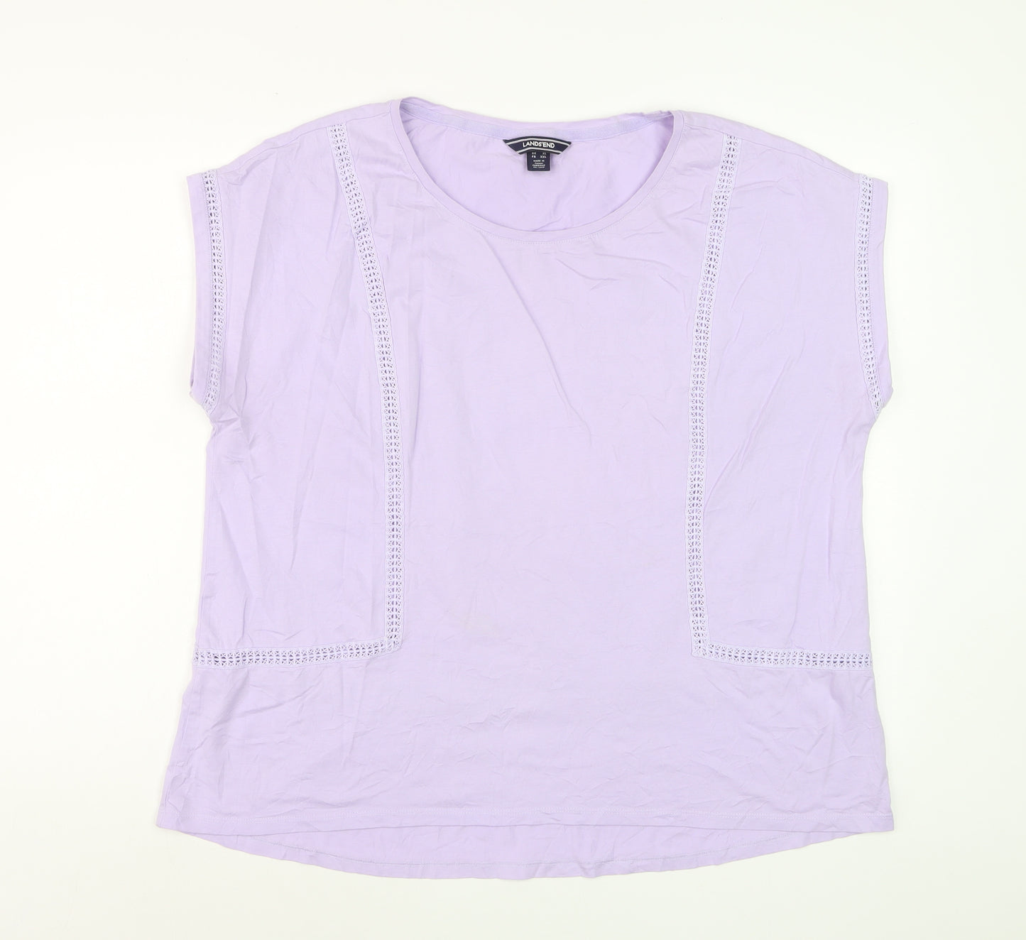 Lands' End Women's Purple Cotton Crochet Trim T-Shirt XL