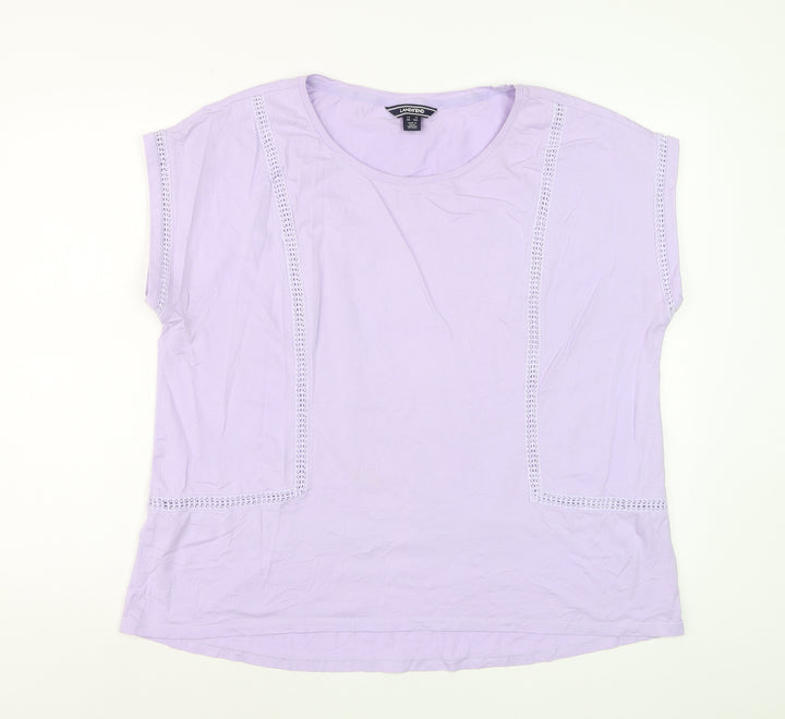 Lands' End Women's Purple Cotton Crochet Trim T-Shirt XL