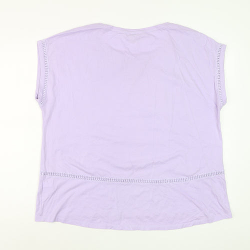 Lands' End Women's Purple Cotton Crochet Trim T-Shirt XL