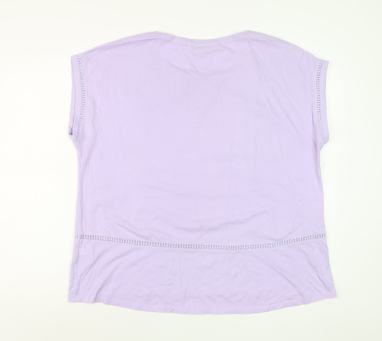 Lands' End Women's Purple Cotton Crochet Trim T-Shirt XL