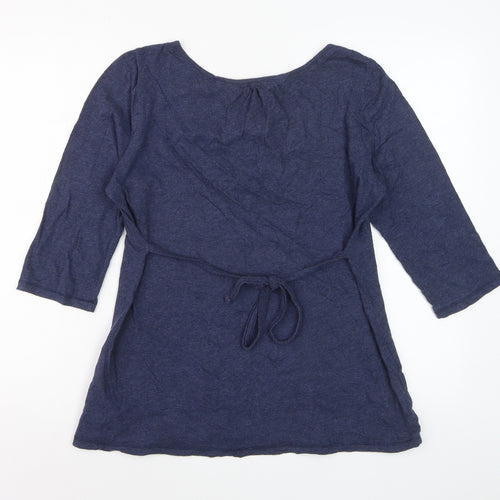 Fat Face Womens Navy Blue Cotton Tunic Blouse Size 14 Embroidered 3/4 Sleeve