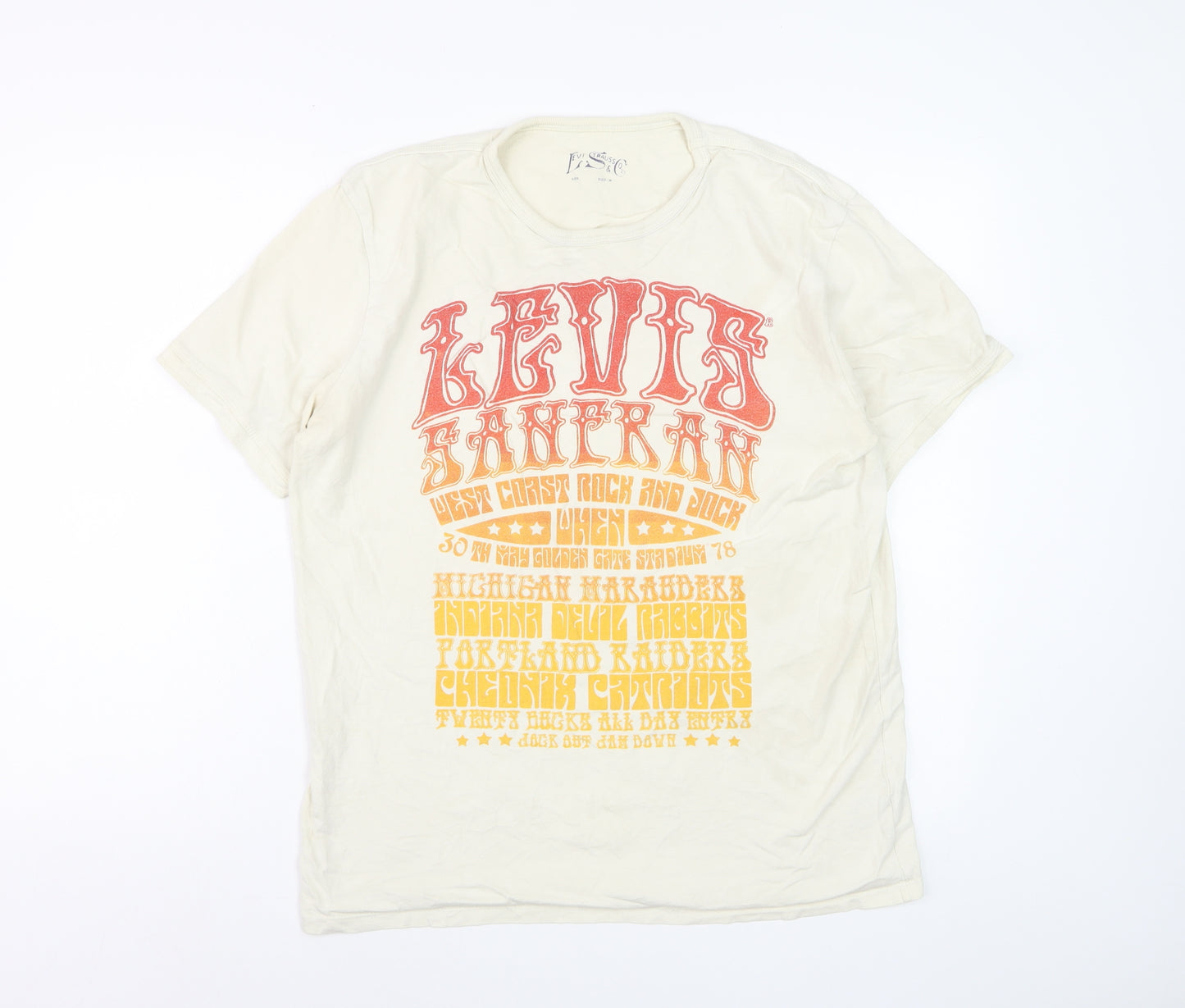 Levi's Men's Beige Retro Graphic Print Cotton T-Shirt Size M