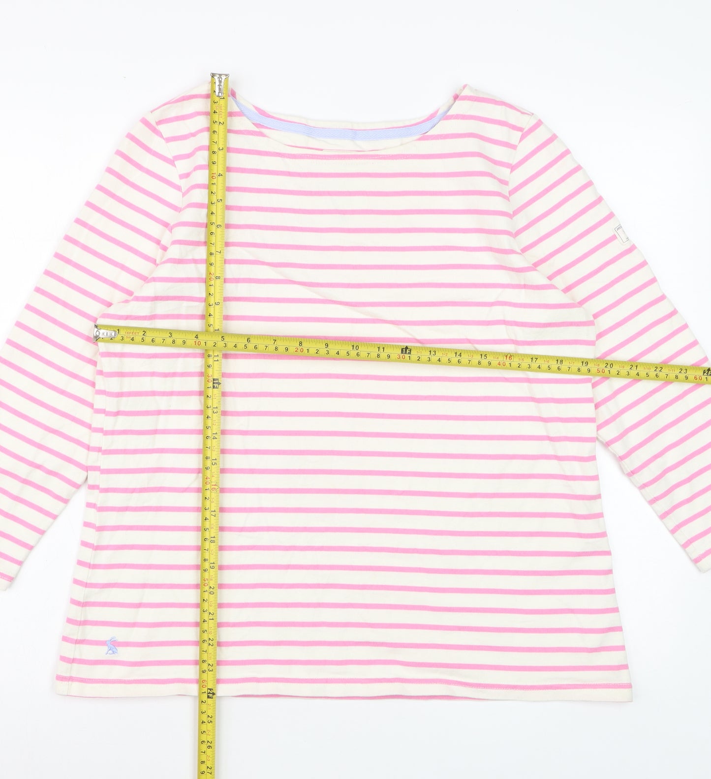 Joules Womens Pink Striped Long Sleeve Cotton Nautical Top UK 16