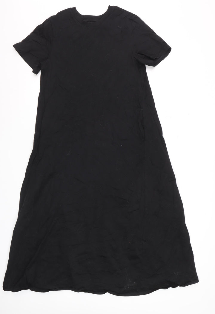 Uniqlo Women Black XS T-Shirt Dress Cotton Casual Midi