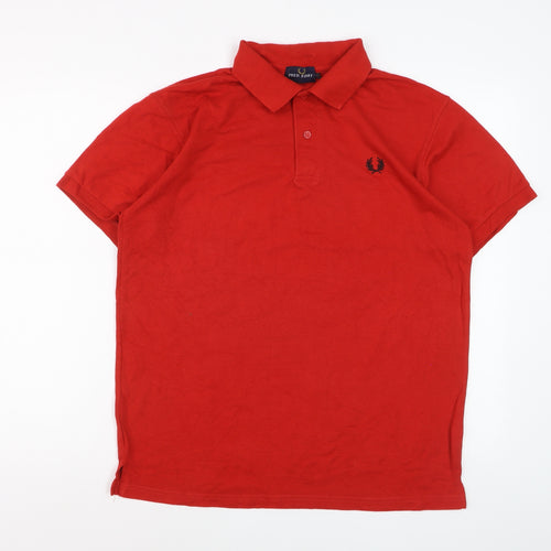 Fred Perry Men's Red Cotton Blend Short Sleeve Polo L