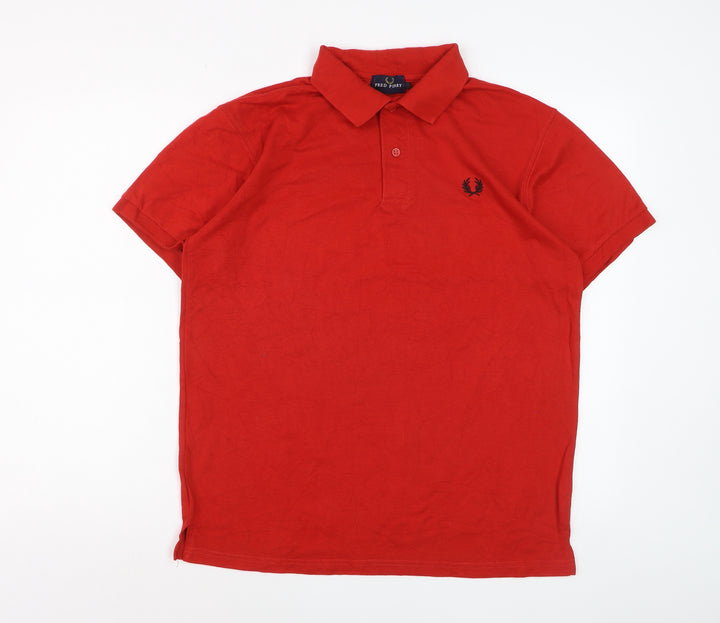 Fred Perry Men's Red Cotton Blend Short Sleeve Polo L