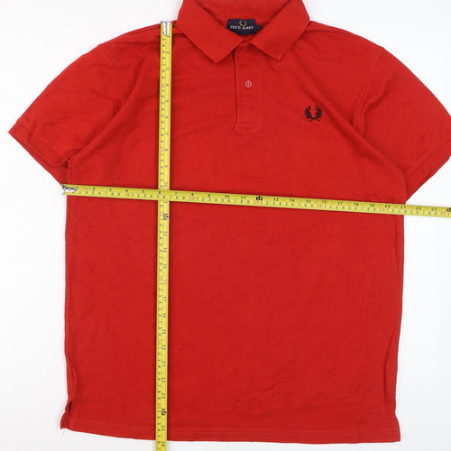 Fred Perry Men's Red Cotton Blend Short Sleeve Polo L