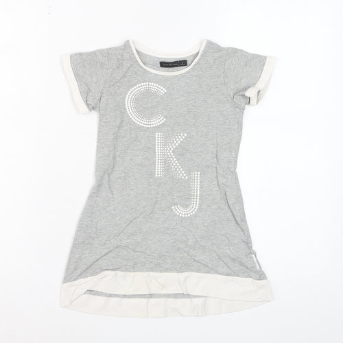 Calvin Klein Jeans Teens Grey Rhinestone CKJ Cotton T-Shirt Size 4