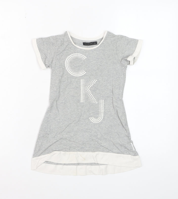 Calvin Klein Jeans Teens Grey Rhinestone CKJ Cotton T-Shirt Size 4