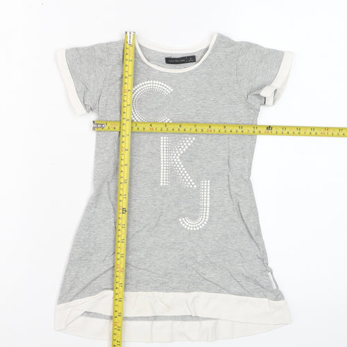 Calvin Klein Jeans Teens Grey Rhinestone CKJ Cotton T-Shirt Size 4