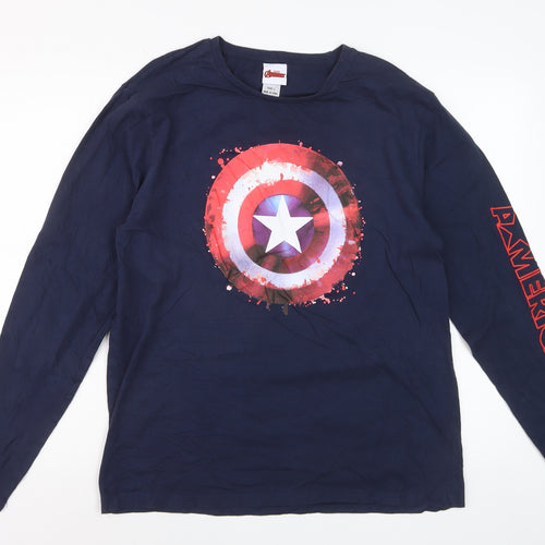 Marvel Avengers Men's Blue Captain America Long Sleeve T-Shirt Size L