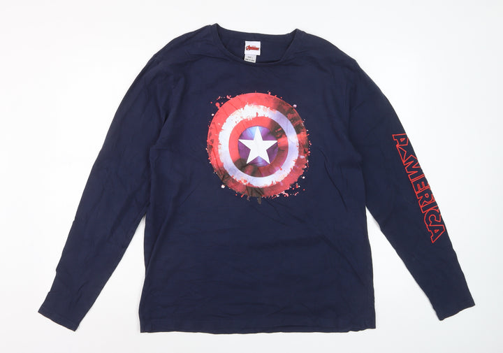 Marvel Avengers Men's Blue Captain America Long Sleeve T-Shirt Size L