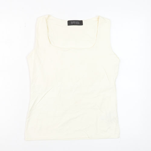 Zara Women Ivory Basic Sleeveless Tank Top L
