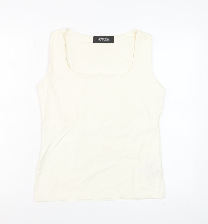 Zara Women Ivory Basic Sleeveless Tank Top L