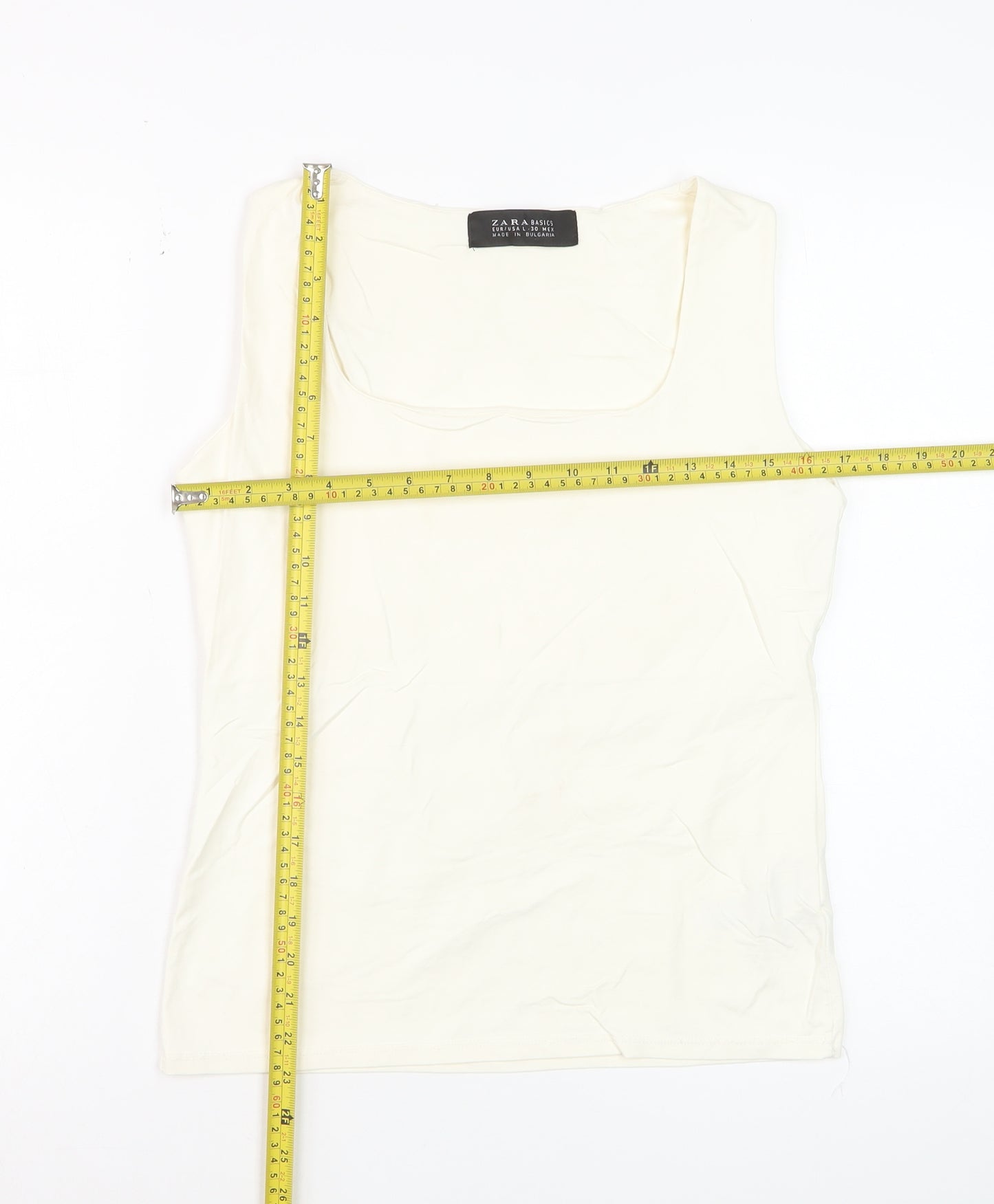 Zara Women Ivory Basic Sleeveless Tank Top L