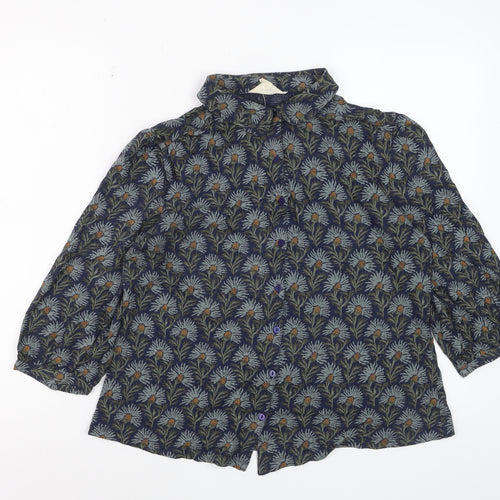Seasalt Cornwall Women's Blue Floral 3/4 Sleeve Cotton Blouse UK 12