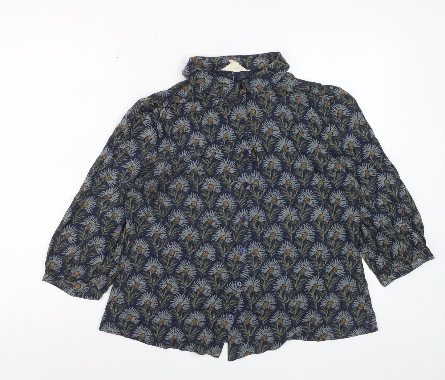 Seasalt Cornwall Women's Blue Floral 3/4 Sleeve Cotton Blouse UK 12