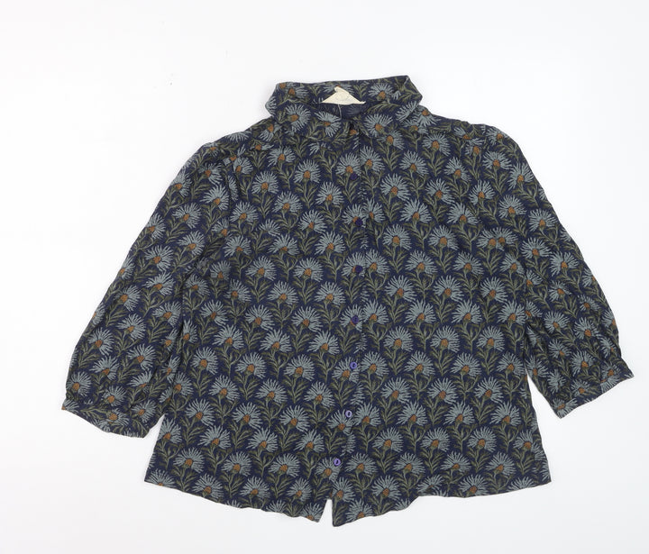 Seasalt Cornwall Women's Blue Floral 3/4 Sleeve Cotton Blouse UK 12