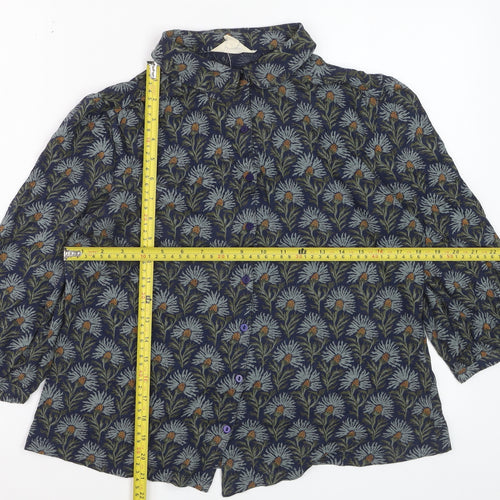 Seasalt Cornwall Women's Blue Floral 3/4 Sleeve Cotton Blouse UK 12