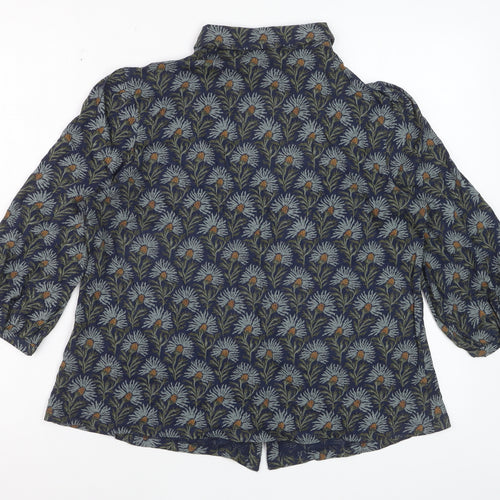 Seasalt Cornwall Women's Blue Floral 3/4 Sleeve Cotton Blouse UK 12