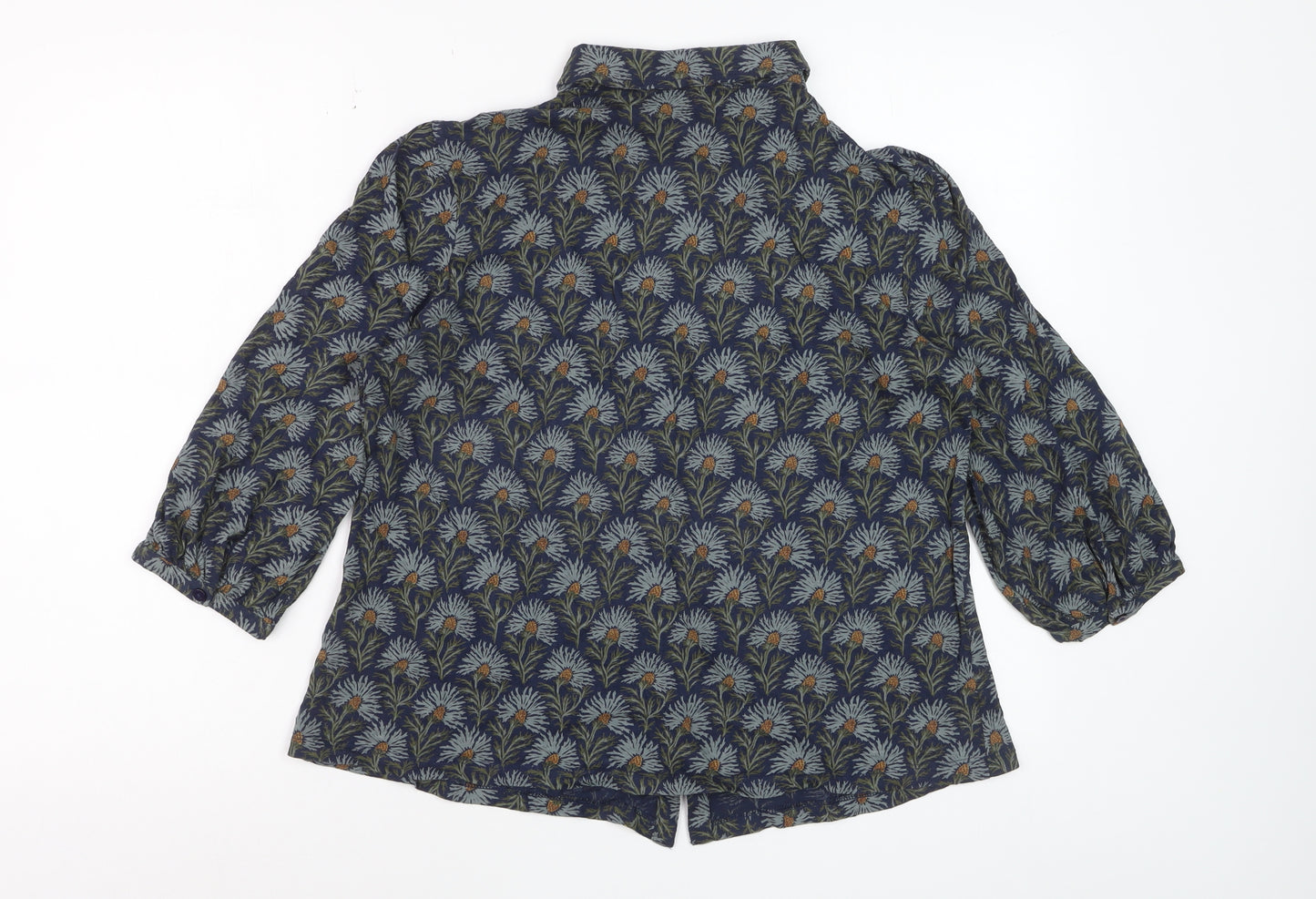 Seasalt Cornwall Women's Blue Floral 3/4 Sleeve Cotton Blouse UK 12