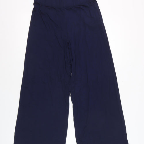 Marks and Spencer Women Navy Blue Size 10 Wide-Leg Cropped Trousers