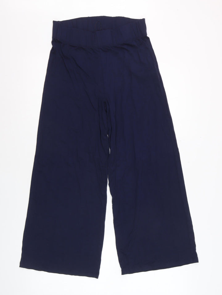 Marks and Spencer Women Navy Blue Size 10 Wide-Leg Cropped Trousers