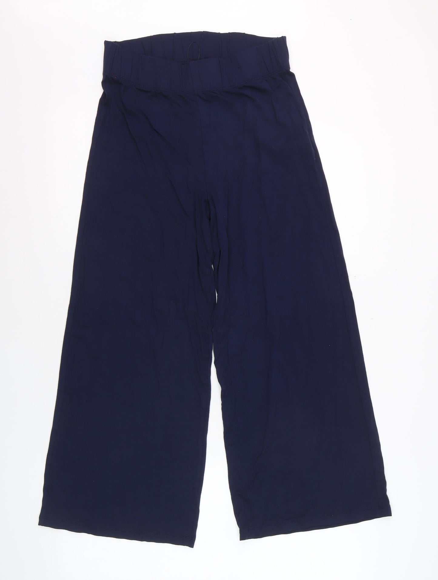Marks and Spencer Women Navy Blue Size 10 Wide-Leg Cropped Trousers