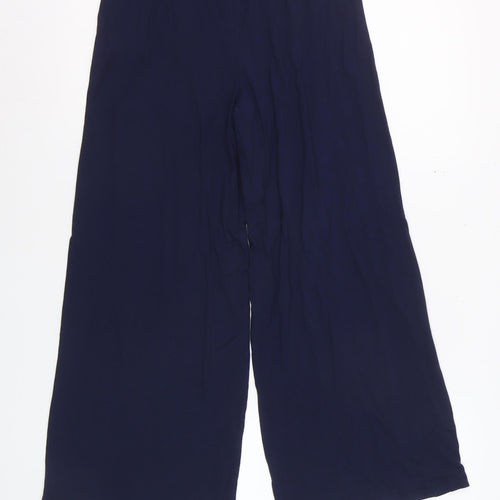 Marks and Spencer Women Navy Blue Size 10 Wide-Leg Cropped Trousers