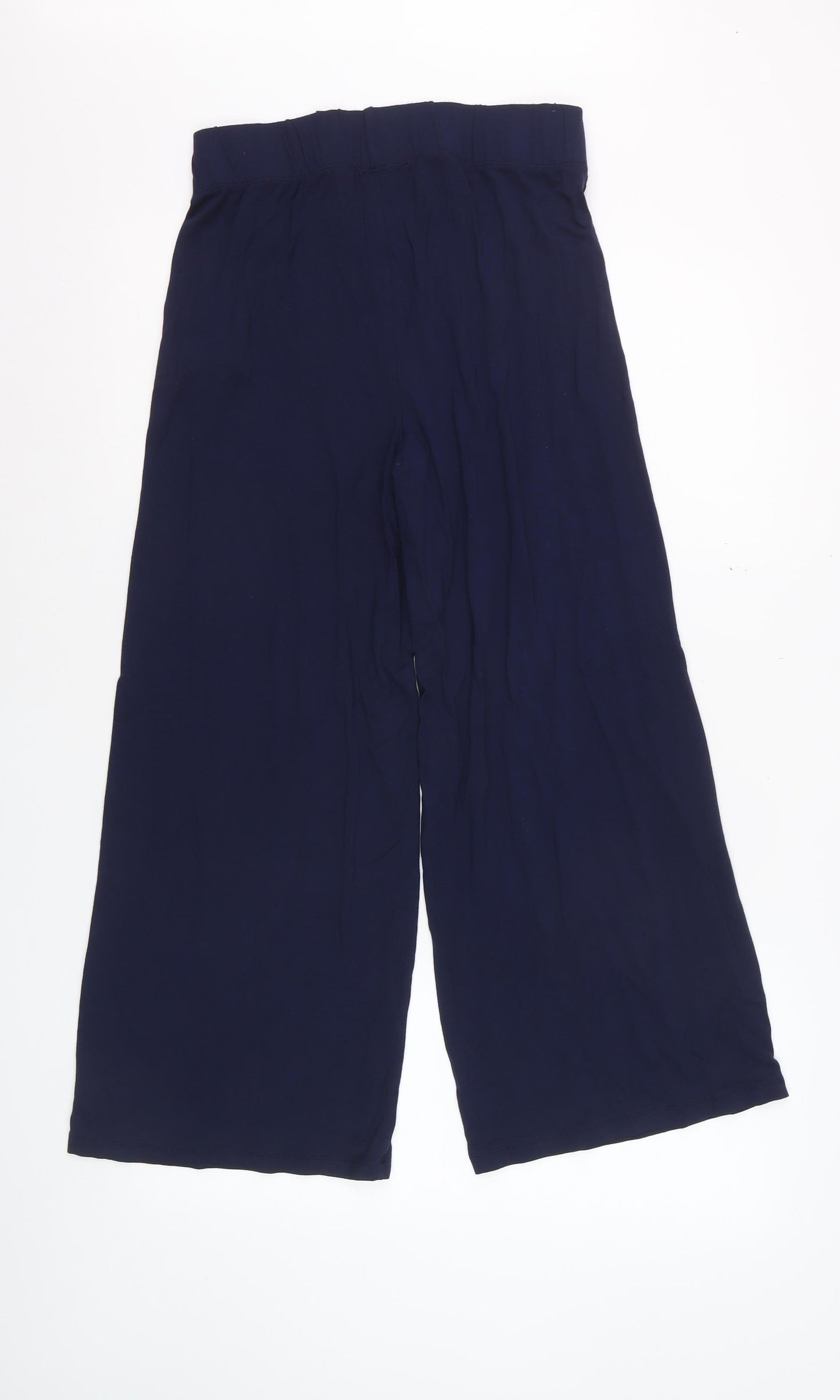 Marks and Spencer Women Navy Blue Size 10 Wide-Leg Cropped Trousers
