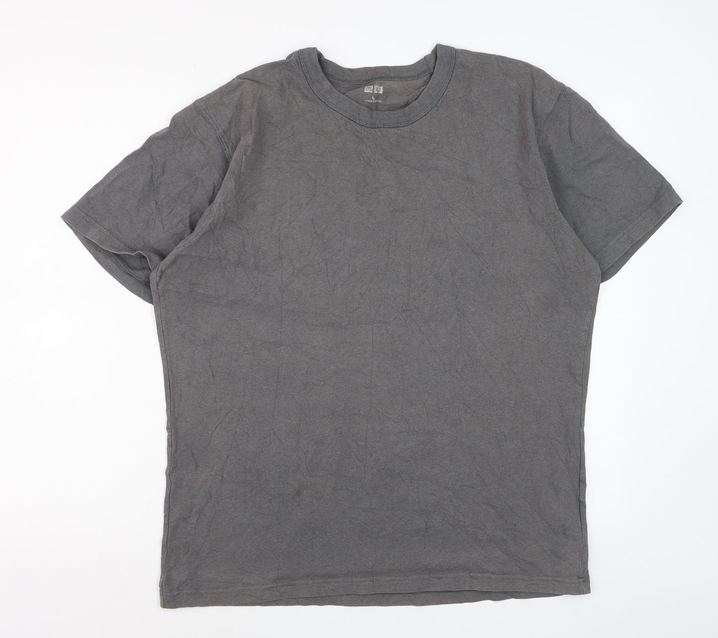 Uniqlo Men's Grey Cotton Crew Neck Short Sleeve T-Shirt Size L