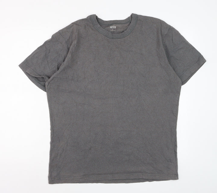 Uniqlo Men's Grey Cotton Crew Neck Short Sleeve T-Shirt Size L